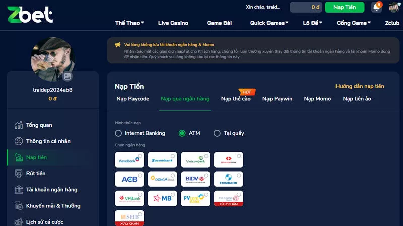 Thao tác nạp tiền Zbet vào tài khoản chơi game Thao tác nạp tiền Zbet vào tài khoản chơi game