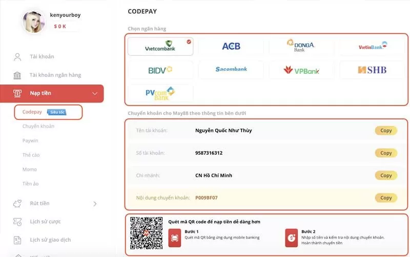 Nạp tiền May88 qua Codepay Nạp tiền May88 qua Codepay